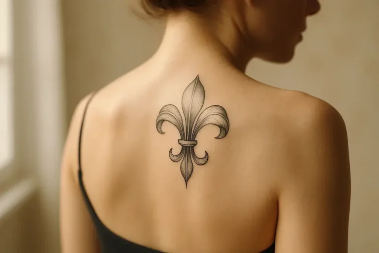 Le tatouage de fleur de lis héraldique introduit les questions de style et de signification, sans imposer une interprétation unique.