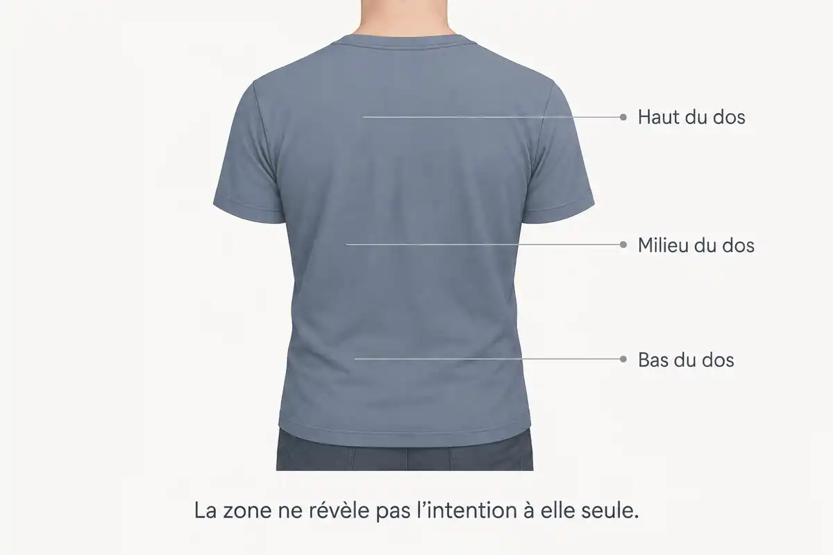 Les repères du haut, du milieu et du bas du dos aident à situer un contact, sans déterminer l’intention de l’autre.