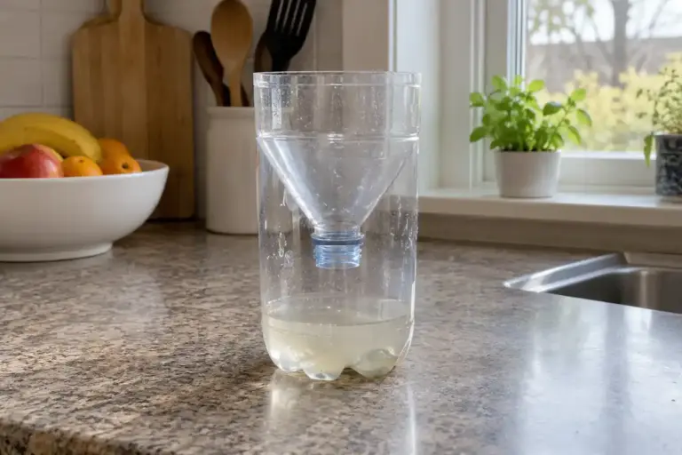 Piège en bouteille fait maison pour essayer d’attirer les mouches, une méthode dont la capture n’est pas garantie.
